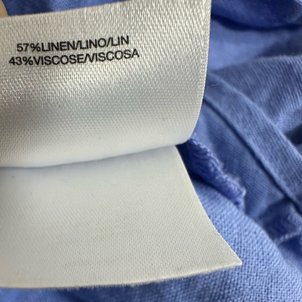 Anne Klein Sz L Women’s Linen Blend Short Sleeve Front Tie Blue Top Boho Resort - Picture 11 of 13